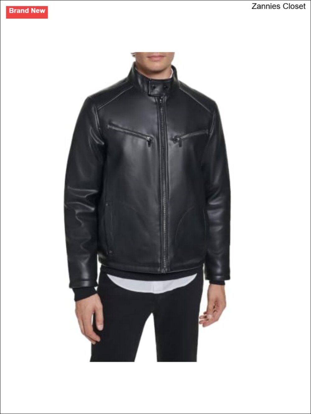 Mens Faux Leather Jacket Stand Collar Long Sleeve Fall Layer